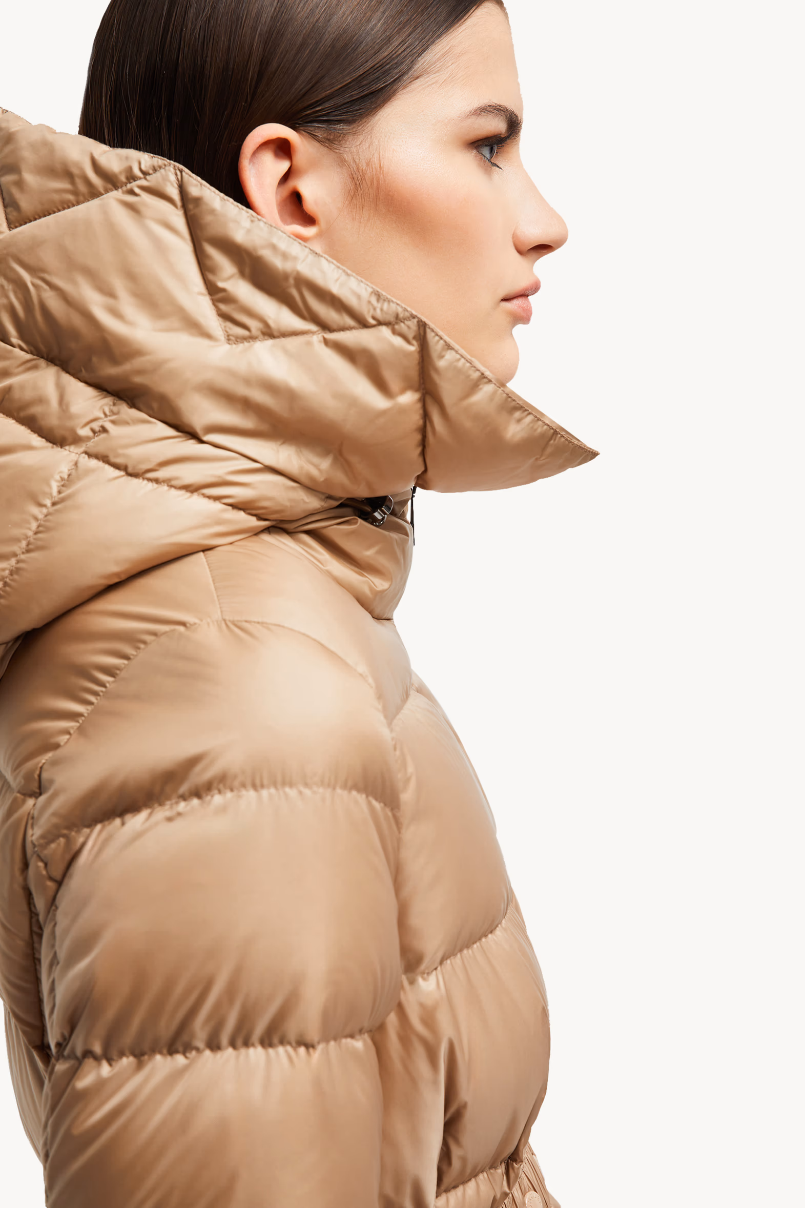 Boed Hooded Shearling-Trimmed Short Down Jacket Women Camel Beige Moncler 8